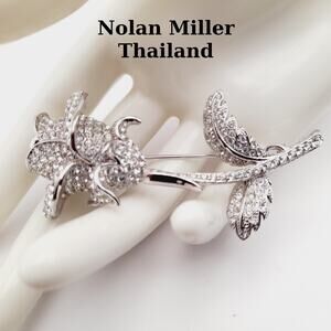 Vintage Nolan Miller Anniversary Rose Pave Crystal Rhinestone Pin Brooch